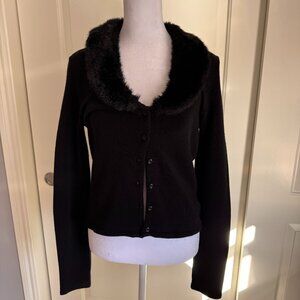 XOXO Black Short Cardigan with Faux Fur Collar, Size Medium